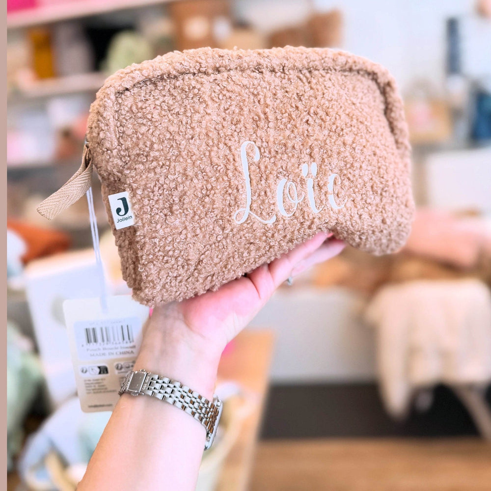 Jollein Toilettas in teddy Geborduurd met naam - Boucle - Biscuit - Caro B Handmade