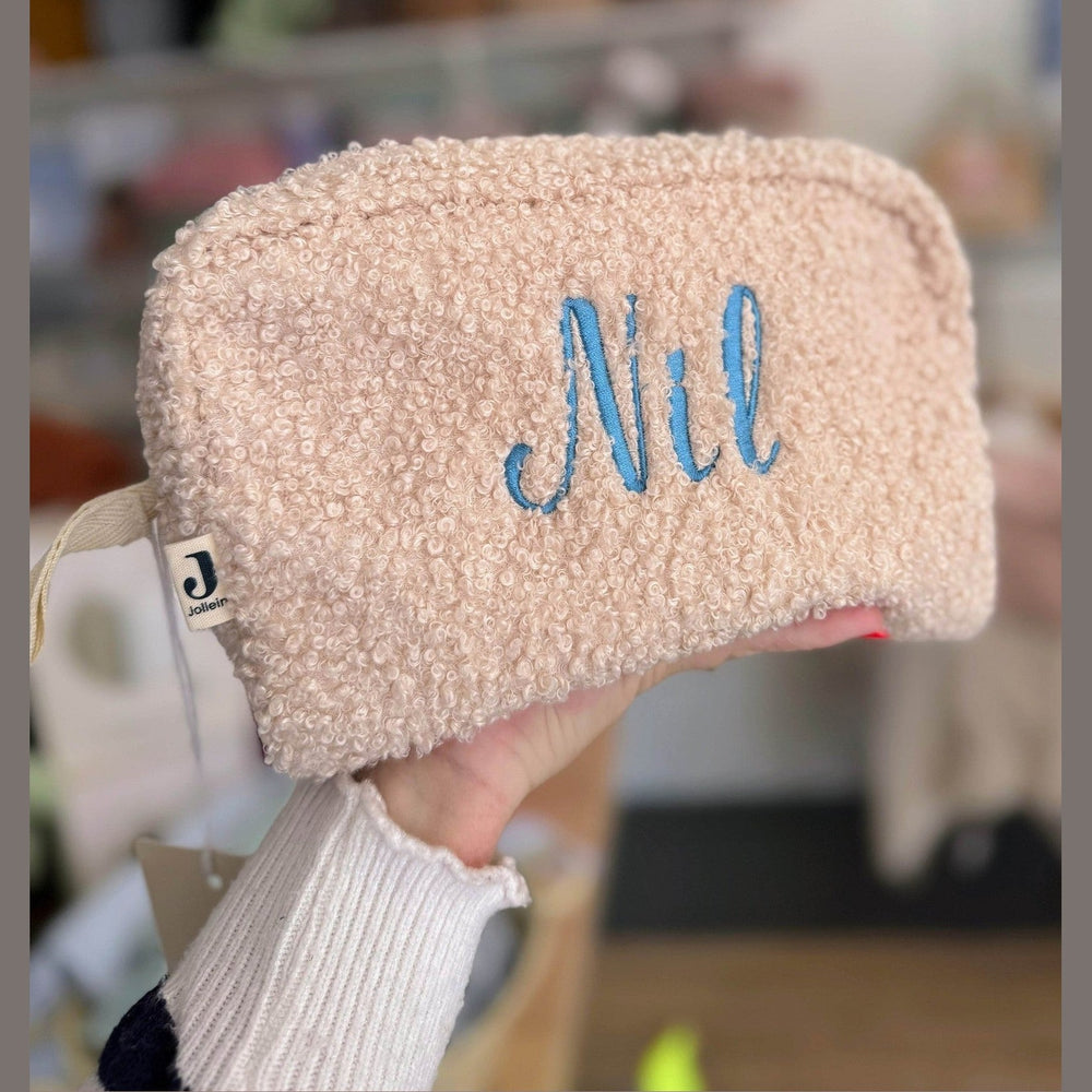 Jollein Toilettas in teddy Geborduurd met naam - Boucle - Nougat - Caro B Handmade