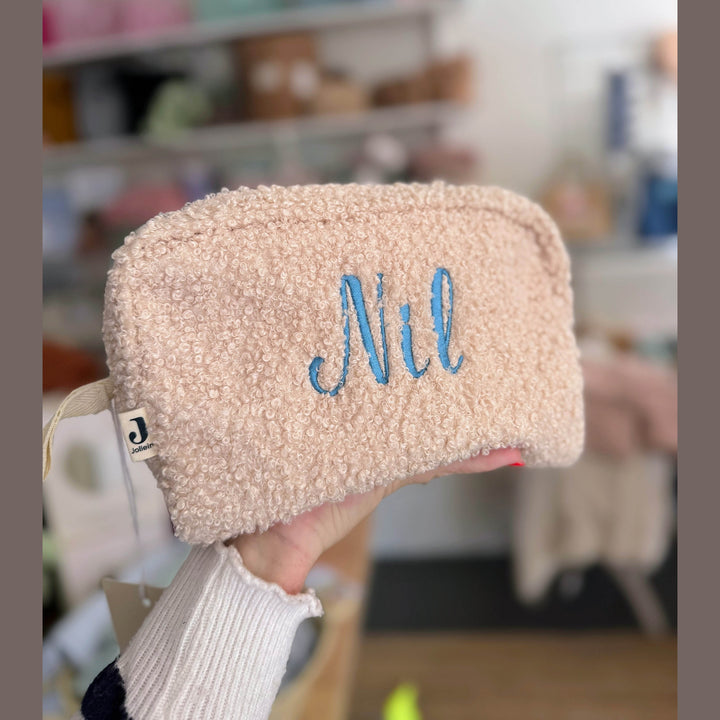 Jollein Toilettas in teddy Geborduurd met naam - Boucle - Nougat - Caro B Handmade