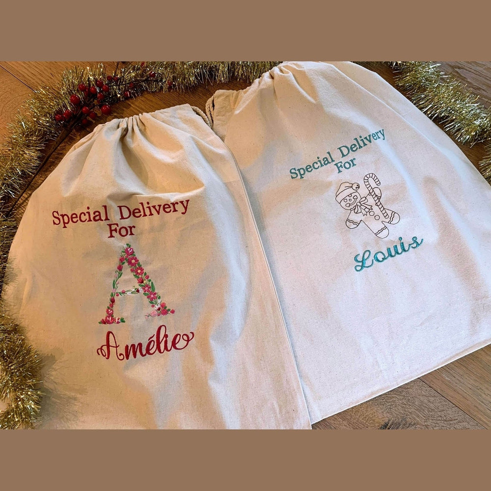 Geborduurde kerstzak met naam - Gepersonaliseerd - Caro B Handmade