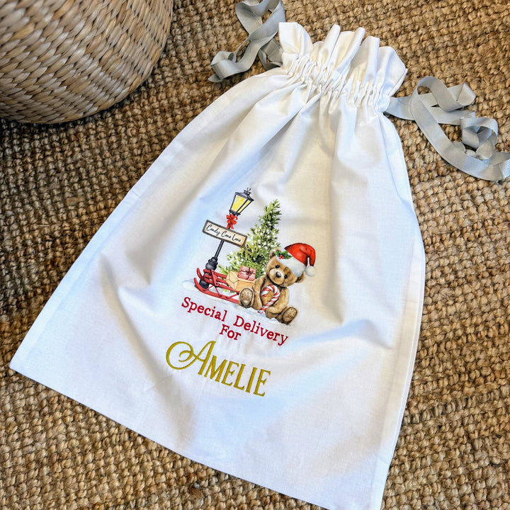 Gepersonaliseerde kerstzak met naam – “Special Delivery for…”