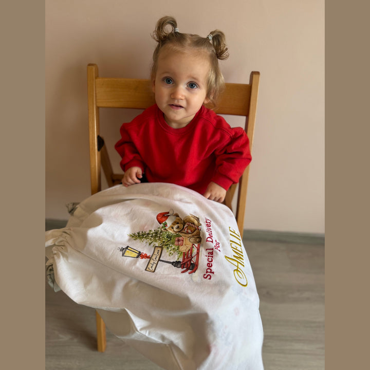 Kerstzak met naam  borduren - Caro B Handmade