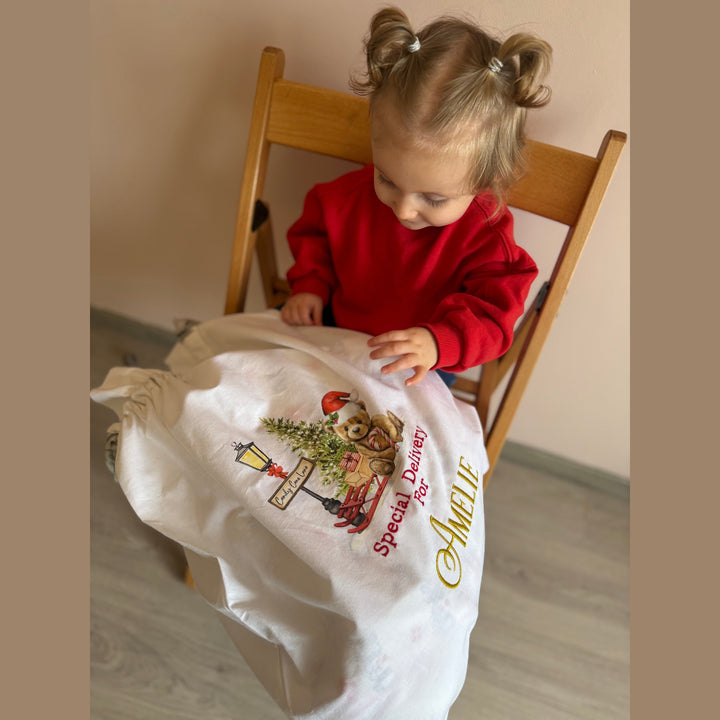 Kerstzak met naam  borduren - Caro B Handmade