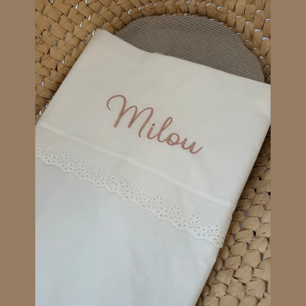 Jollein Laken wieg Geborduurd met naam - Lace - Ivory Jollein