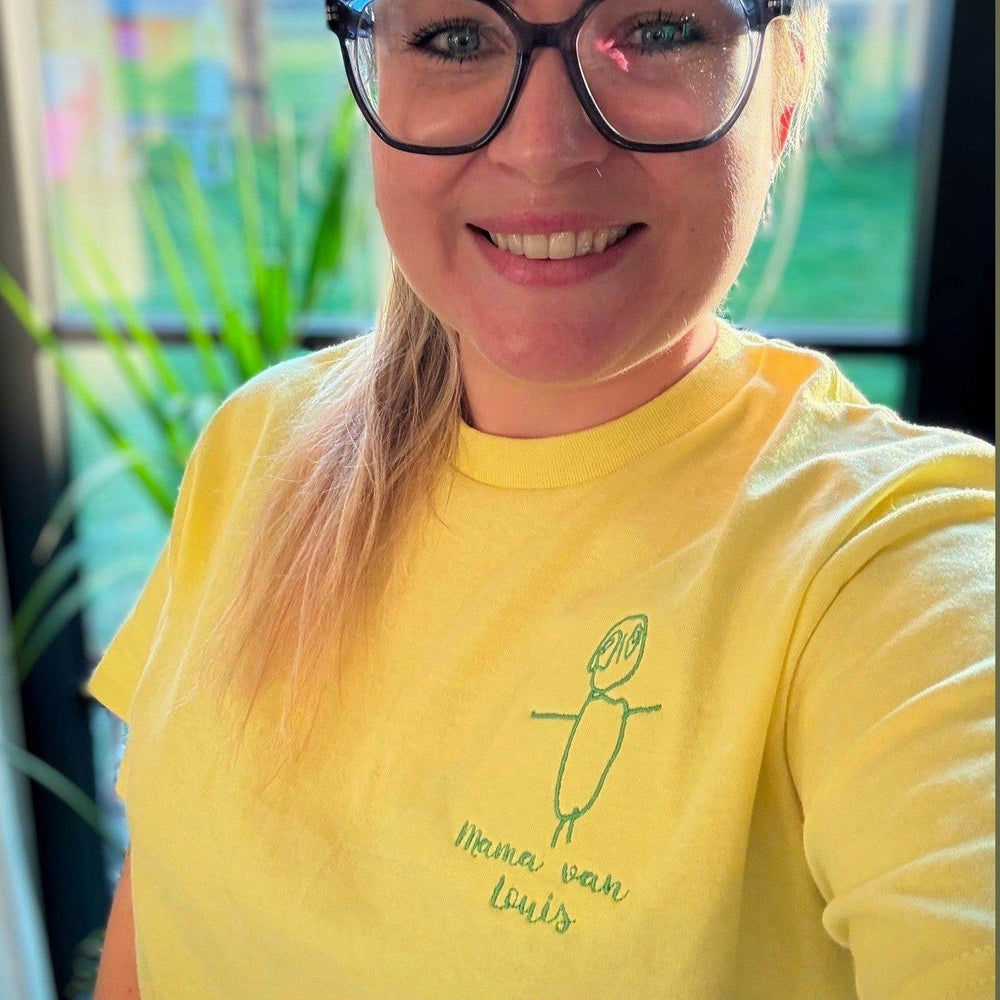 T-shirt met lijntekening op basis van tekening Kind - Vaderdag - Moederdag - Caro B Handmade