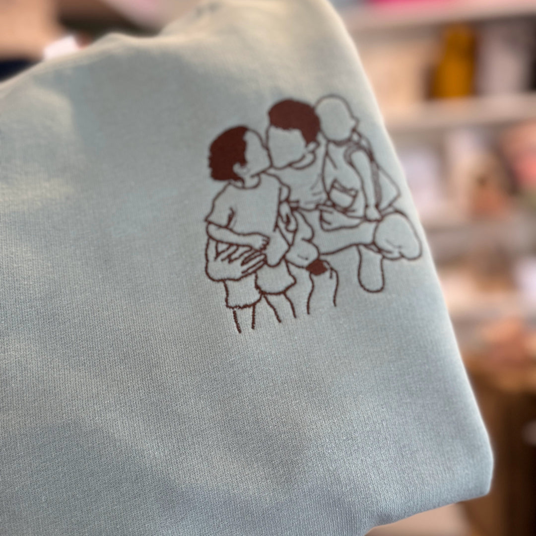 lijntekening op sweater met naam