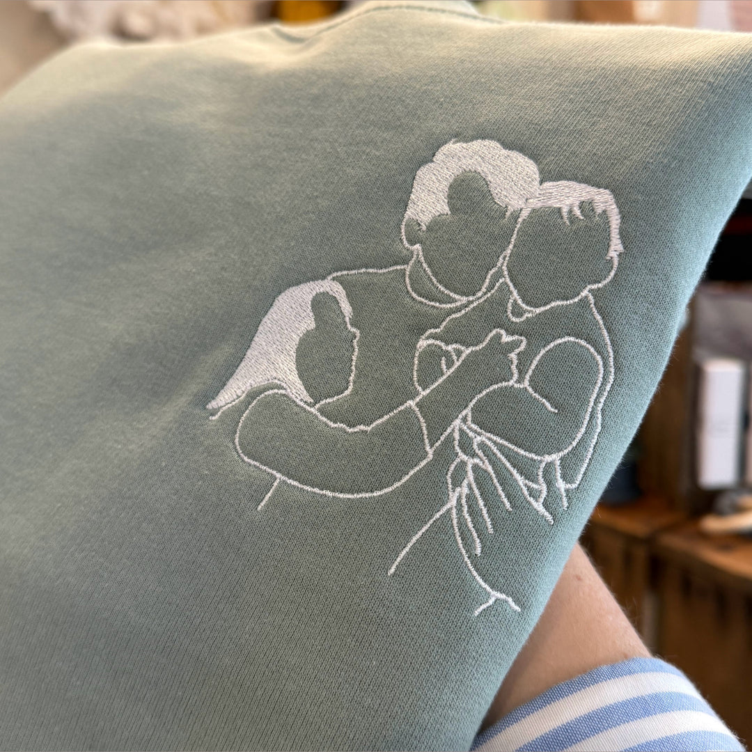 lijntekening op sweater met naam