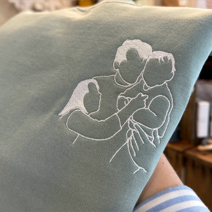 lijntekening op sweater met naam