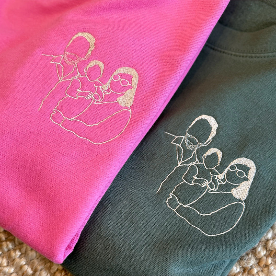 lijntekening op sweater met naam