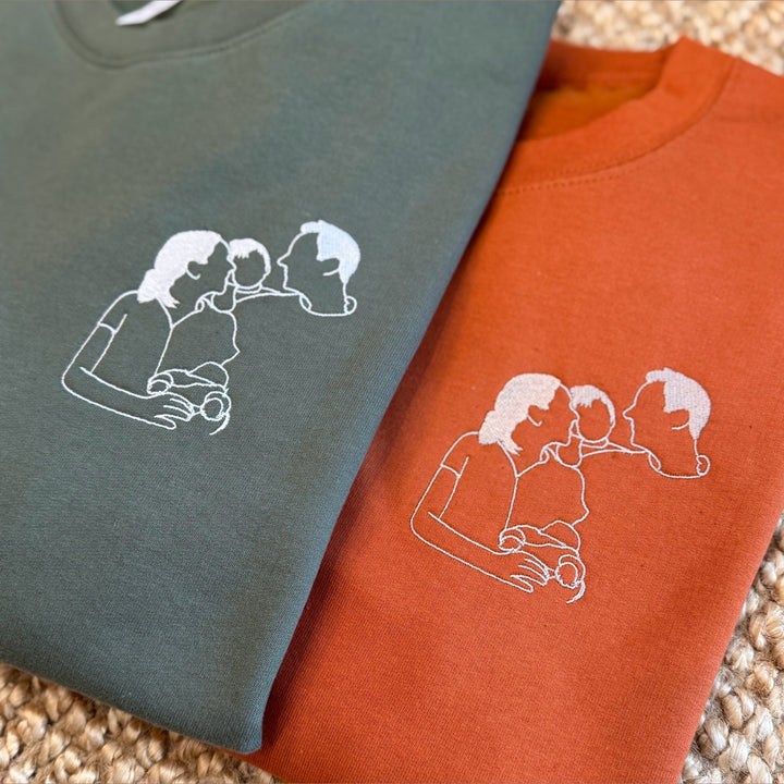 lijntekening op sweater met naam