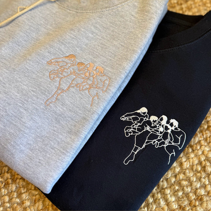 lijntekening op sweater met naam