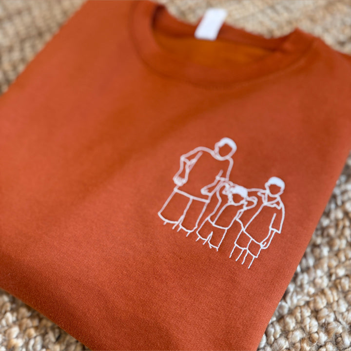 lijntekening op sweater met naam