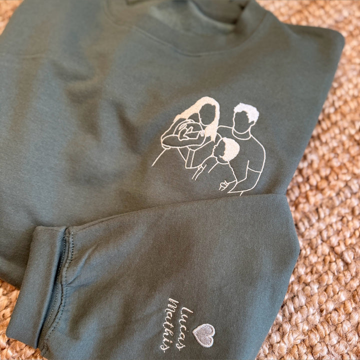 Pull avec dessin au trait - Portrait de famille - Fête des pères - Fête des mères