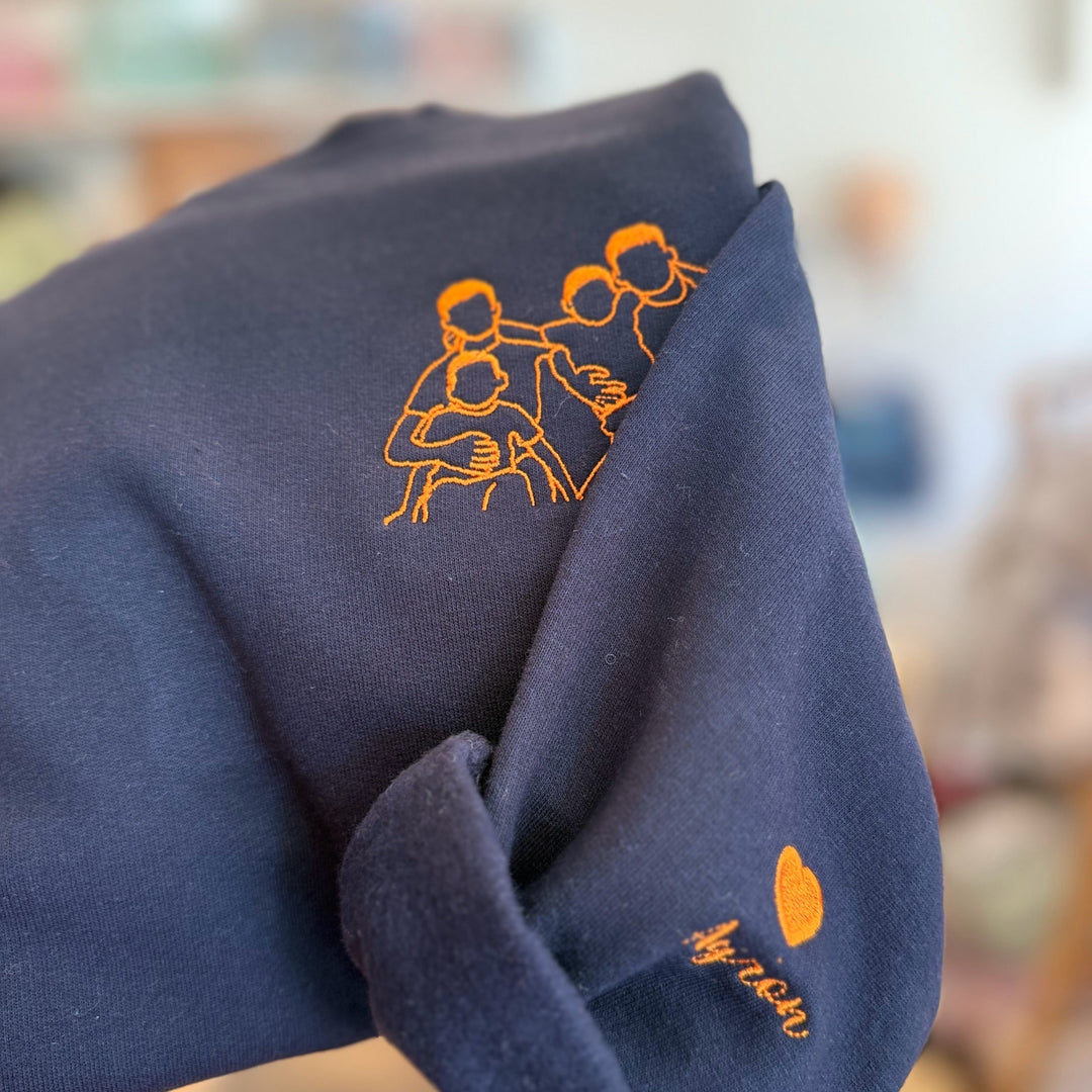 lijntekening op sweater met naam