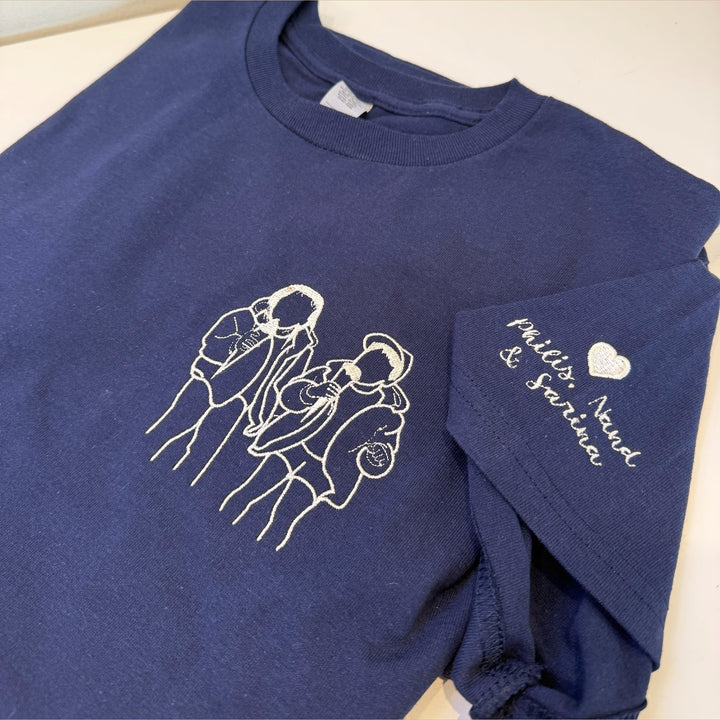 T-shirt met lijntekening - Familieportret - Vaderdag - Moederdag