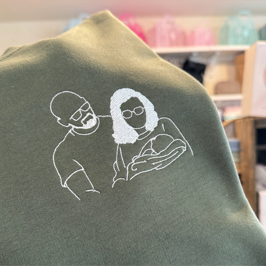 Pull avec dessin au trait - Portrait de famille - Fête des pères - Fête des mères