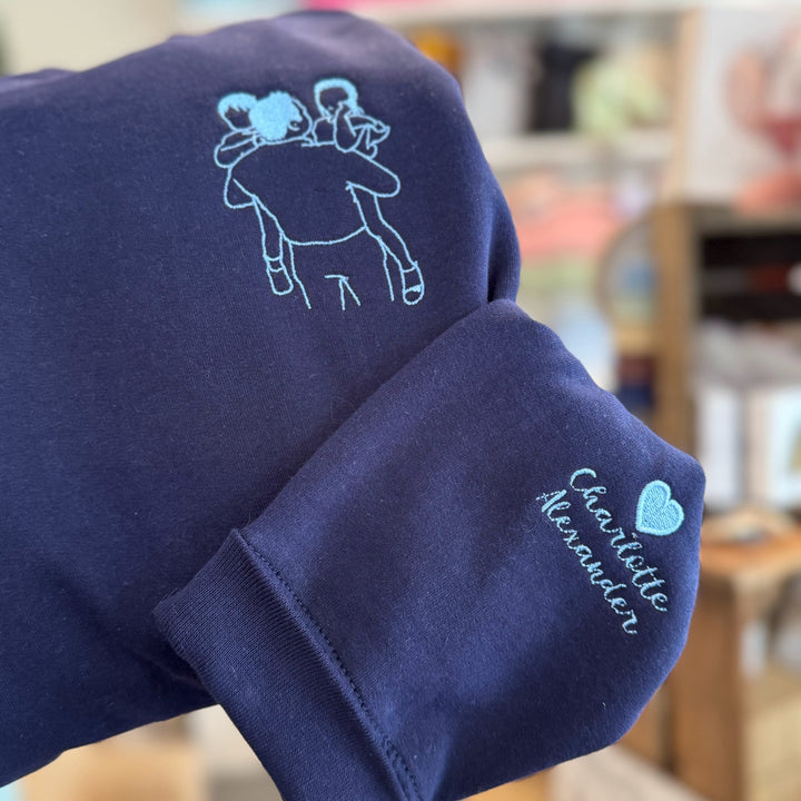 Pull avec dessin au trait - Portrait de famille - Fête des pères - Fête des mères