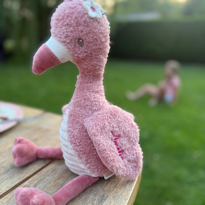 Little Dutch Knuffel Flamingo met naam - Roze - 35 cm - Safari Friends