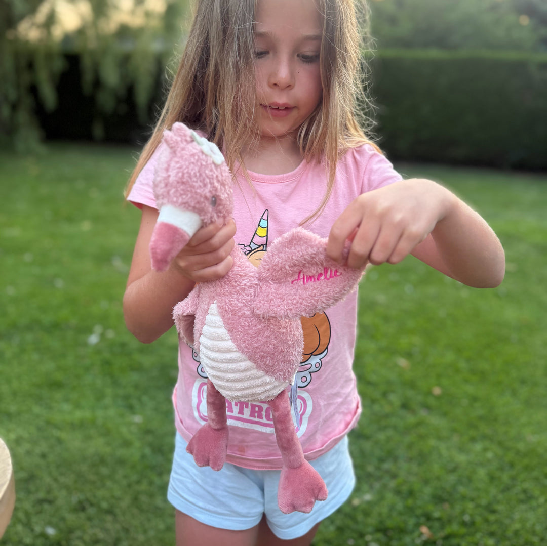 Little Dutch Knuffel Flamingo met naam - Roze - 35 cm - Safari Friends