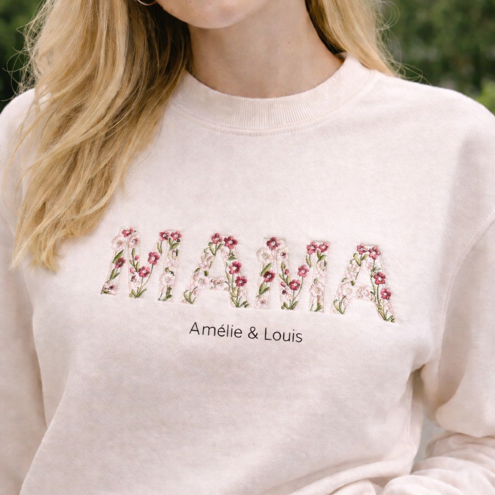 Mama Sweater met Bloemen & Namen Caro B Handmade - Signature Collection
