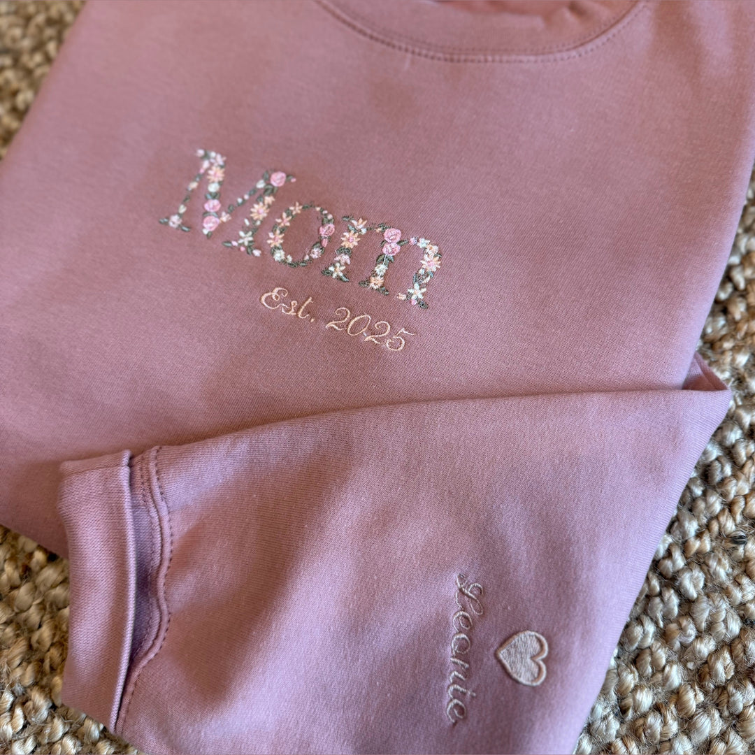 Mama sweater - dames sweater - borduren - bloemen- Caro B Handmade