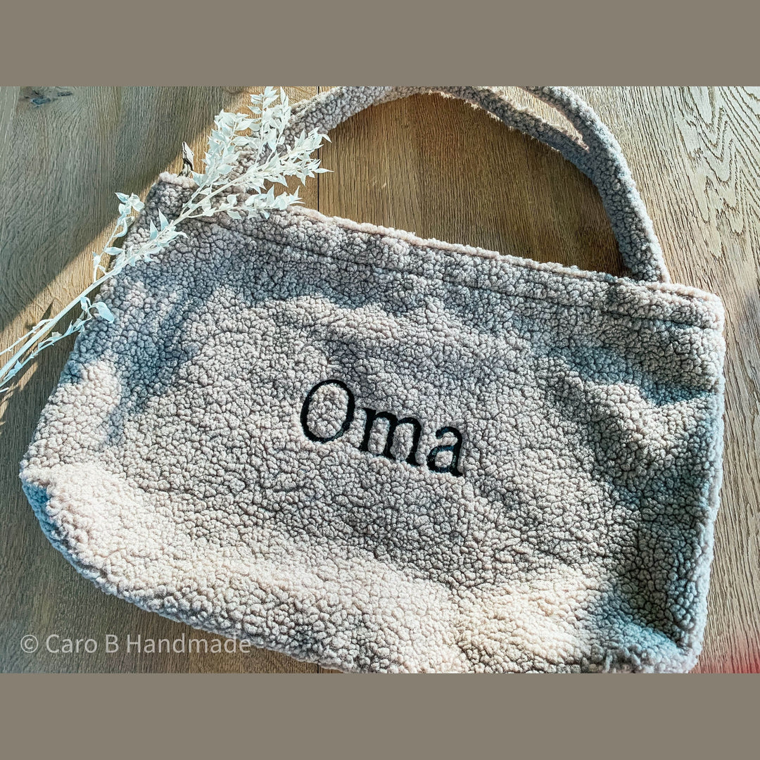Teddy Mama Shopper Geborduurd met naam - Luiertas - Taupe - Caro B Handmade