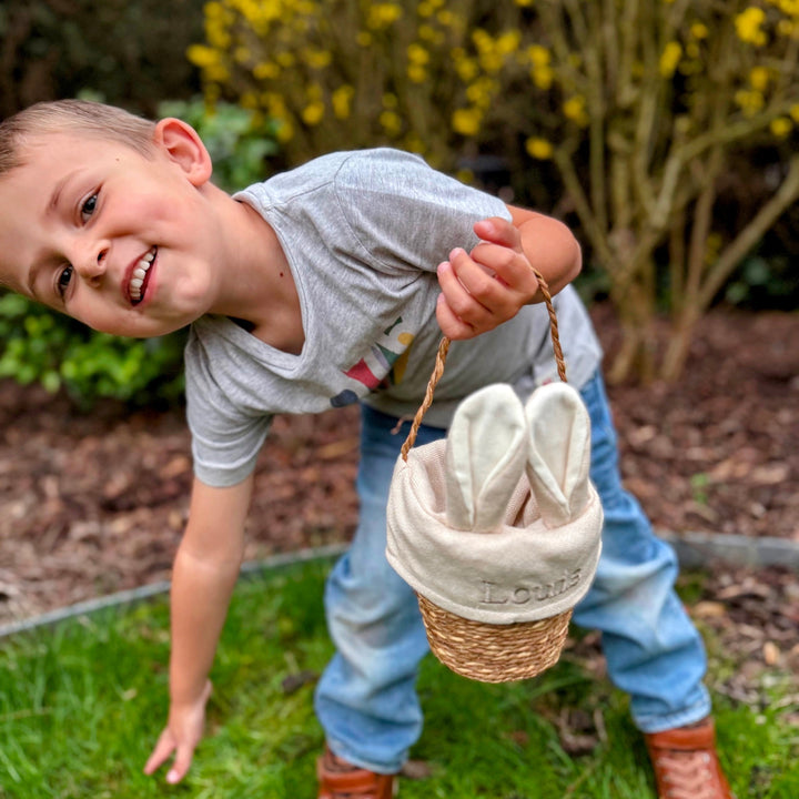 Houten Paasmand Konijnoortjes met Naam - Borduren