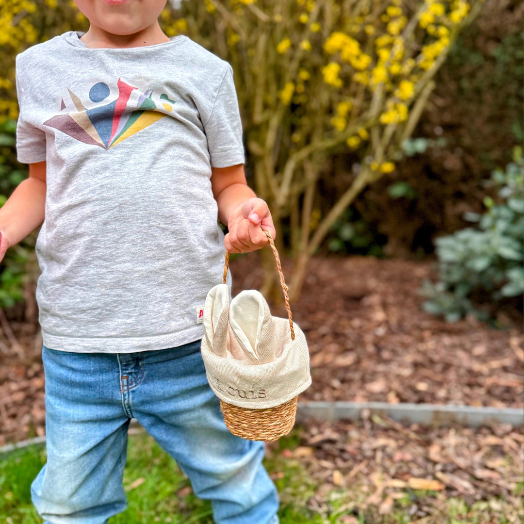 Houten Paasmand Konijnoortjes met Naam - Borduren