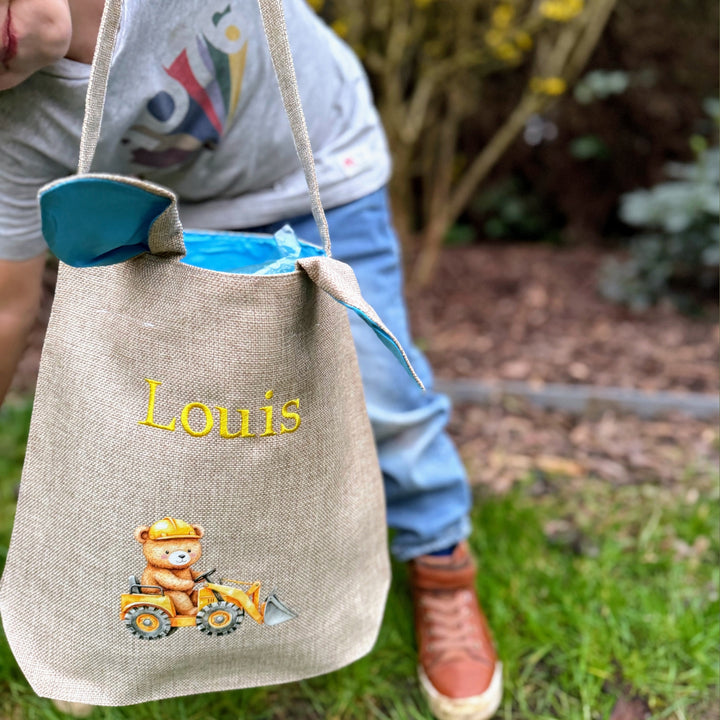 Paasmand Konijnoortjes met Naam & Tractor - Borduren