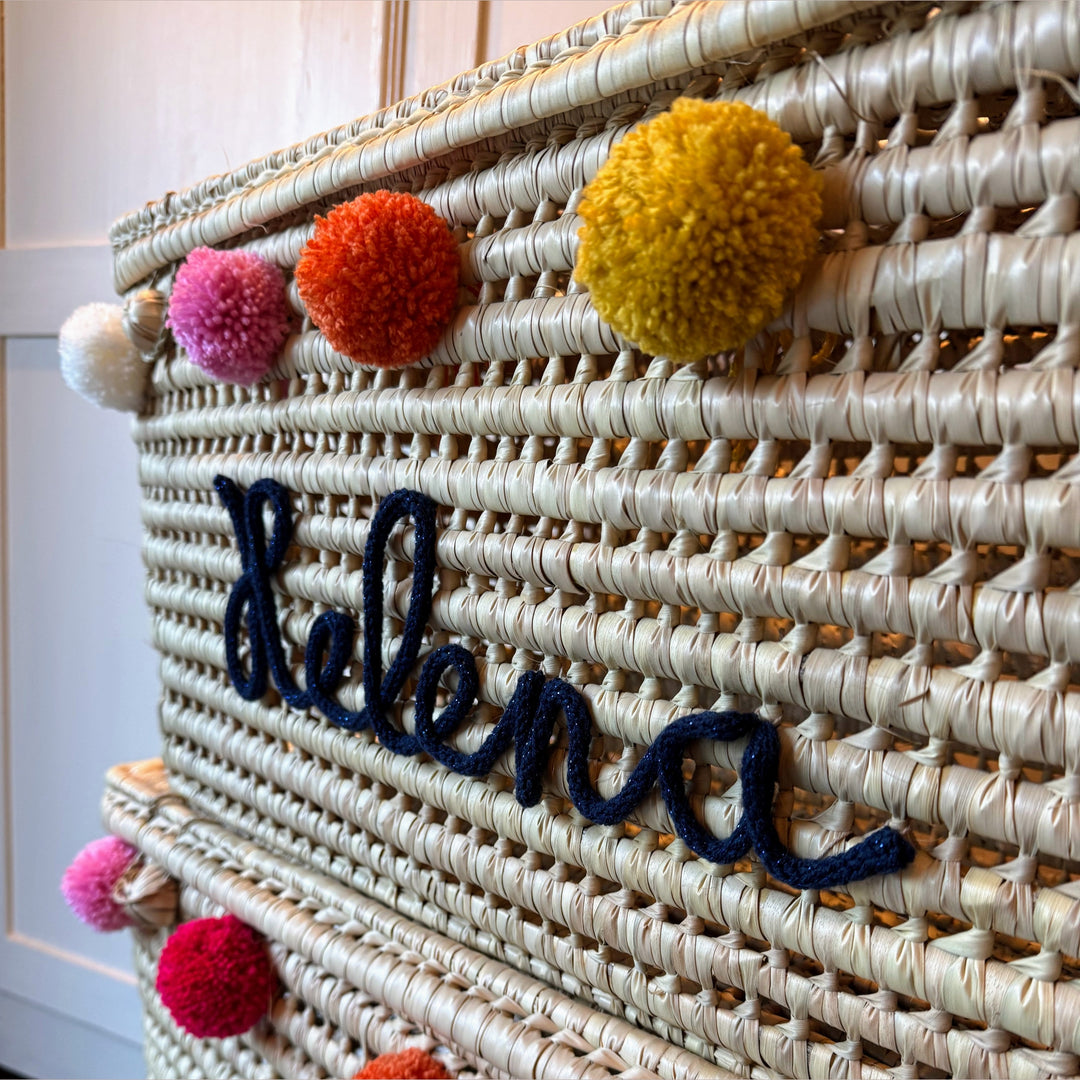 Speelgoedmand XL 60 cm palmblad met naam - Opbergmand - Mand met punnik Caro B Make It Yours