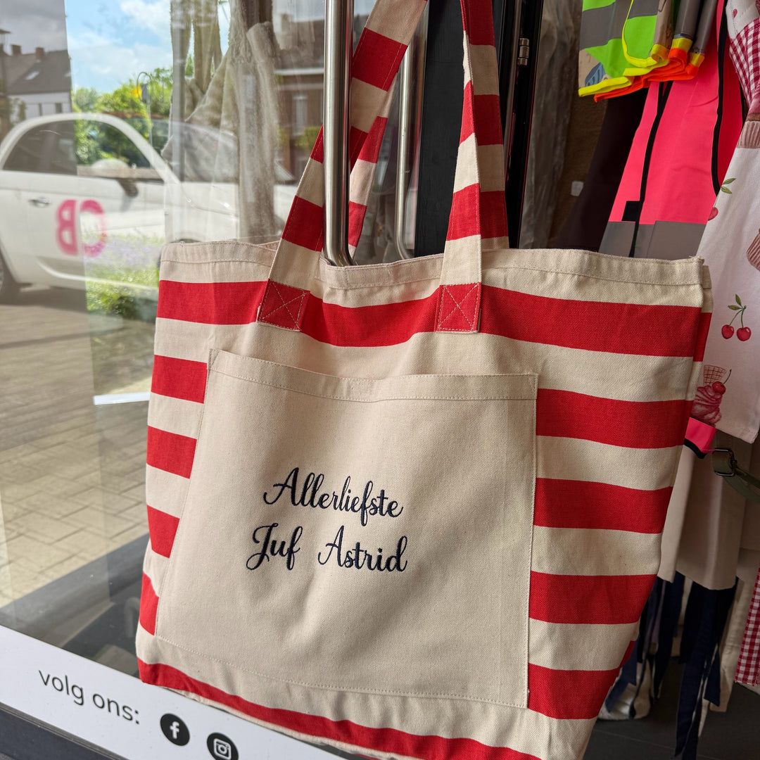 Gepersonaliseerde strandtas voor juf of strandvakantie