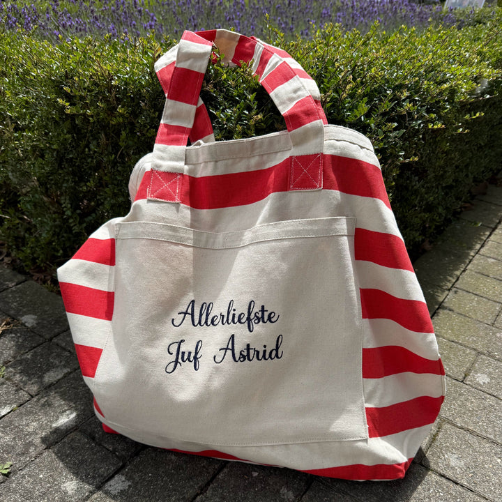Gepersonaliseerde strandtas voor juf of strandvakantie