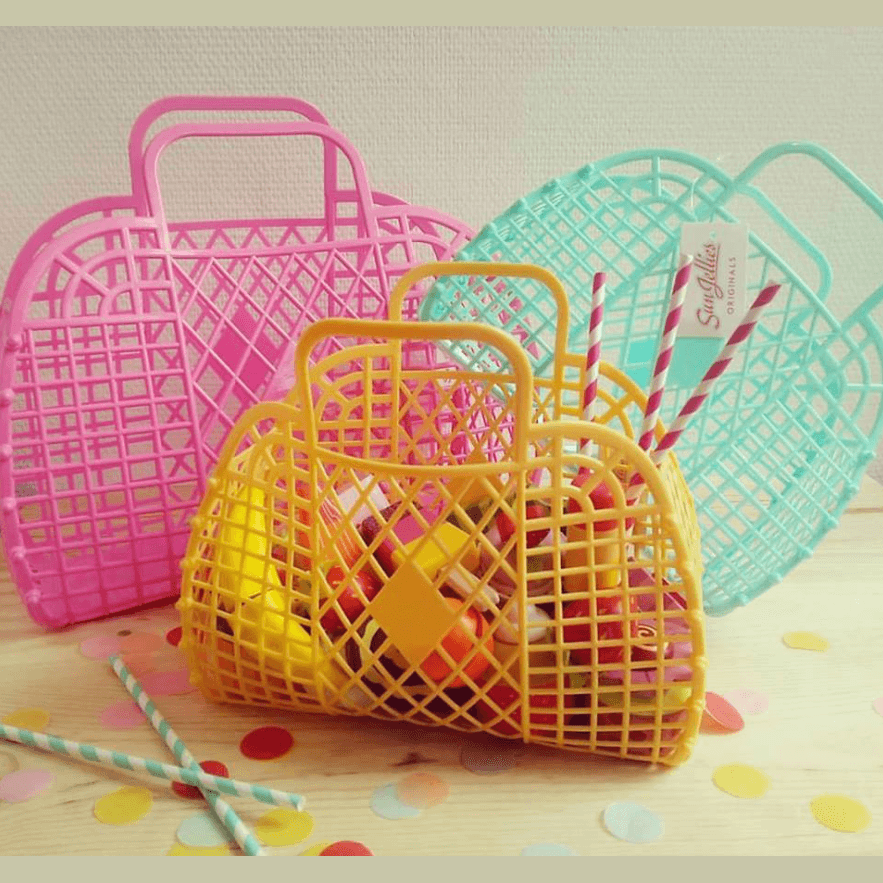 Retro Basket - Sun Jellies - Large - Berry Pink - Caro B Handmade