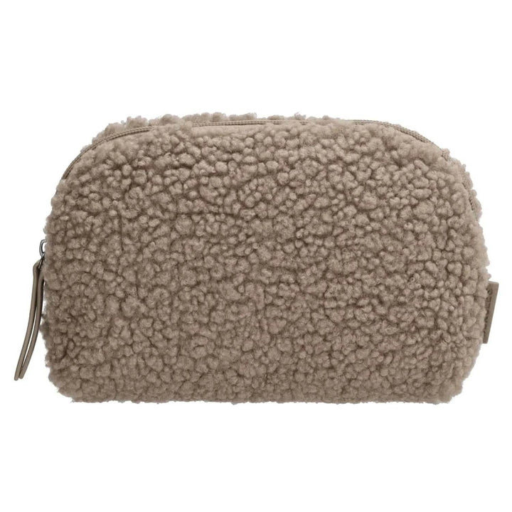 Toilettas in Teddy Geborduurd met naam - Taupe - Caro B Handmade
