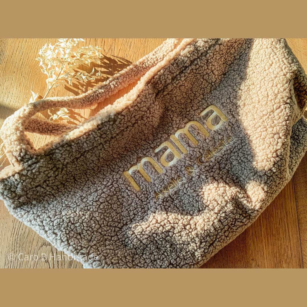 Teddy Mama Shopper Geborduurd met naam - Luiertas - Taupe - Caro B Handmade