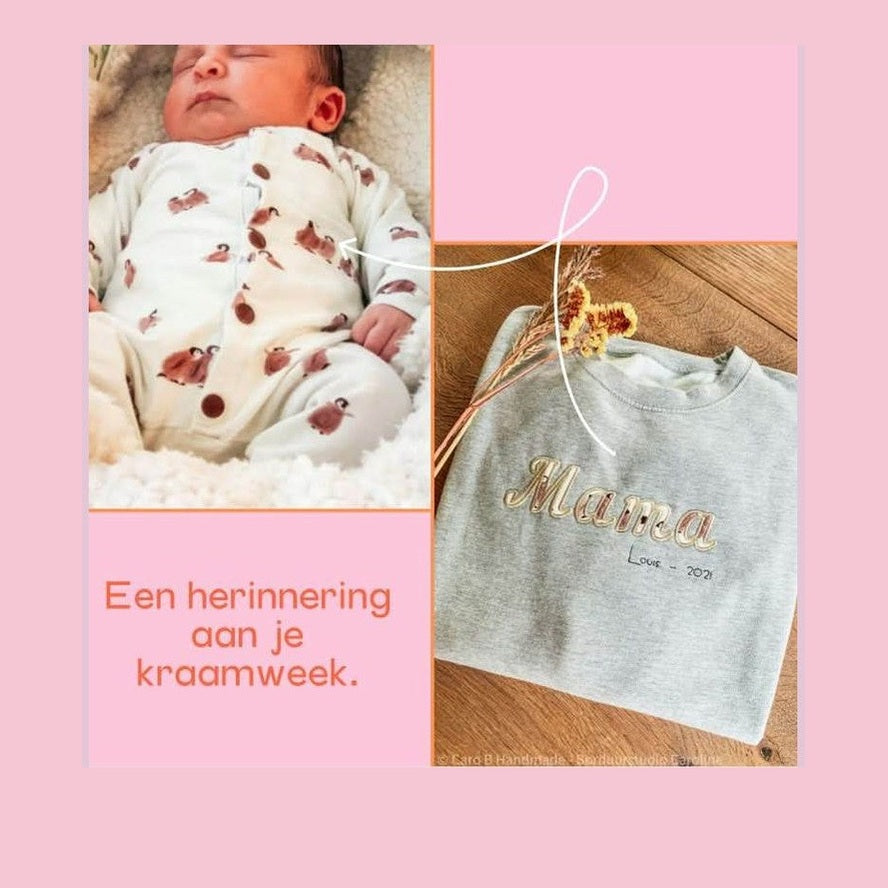 Mama sweater met babykleding - Moederdag - Herinnering aan je kraamweek - Caro B Handmade