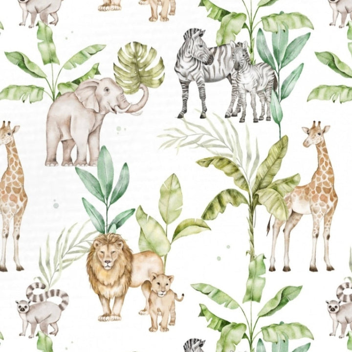 Stofprint voor een handgemaakt safari-babydeken.