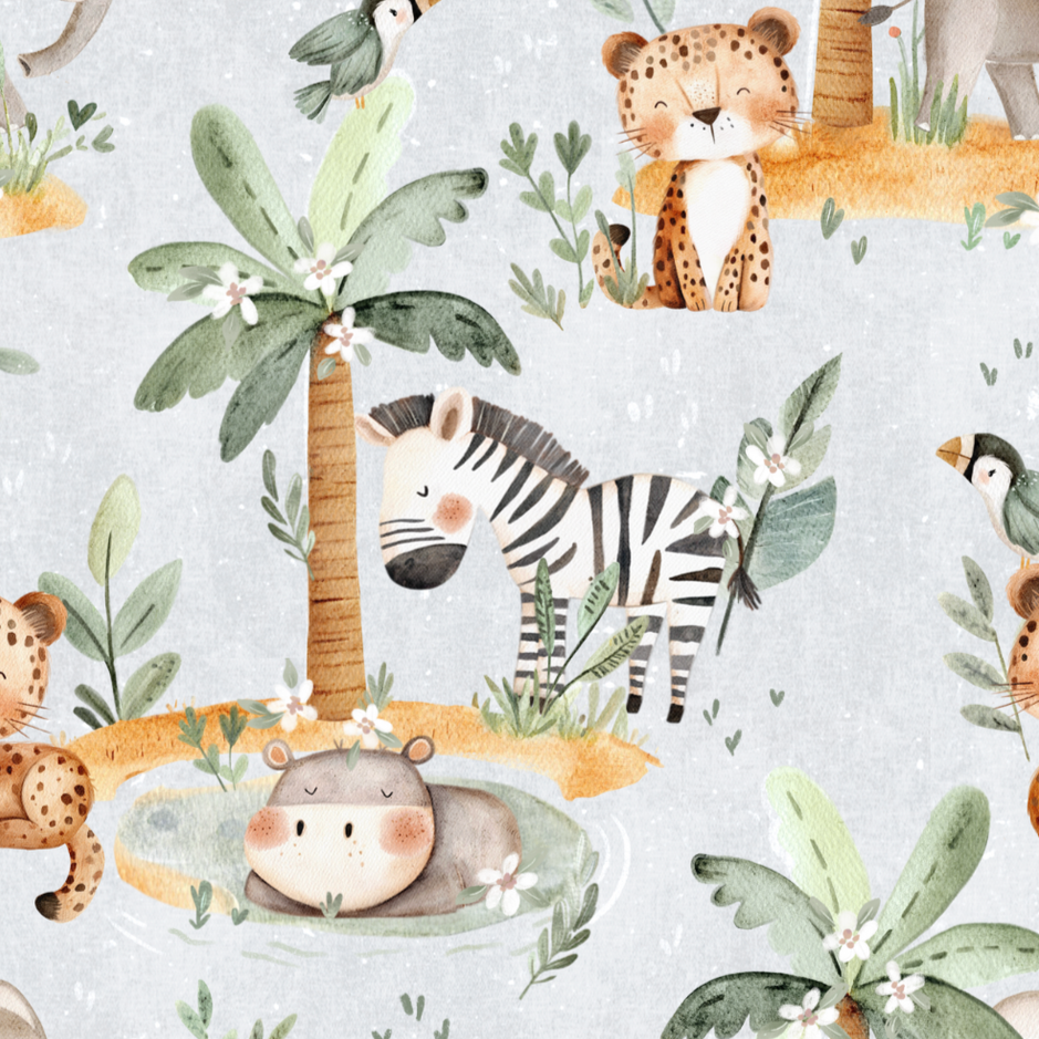 Stofprint voor een handgemaakt safari-babydeken.