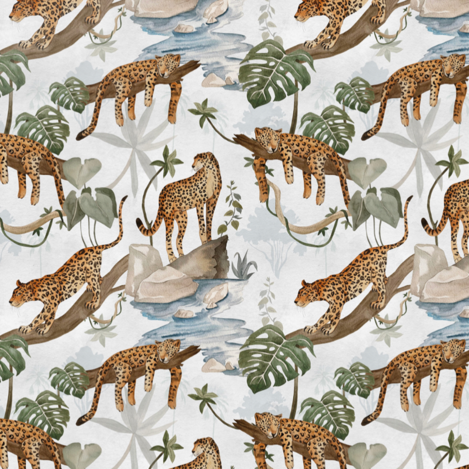 Stofprint voor een handgemaakt safari-babydeken.