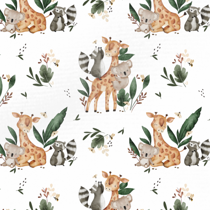 Stofprint voor een handgemaakt safari-babydeken.