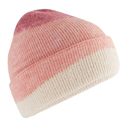 Detail van een roze Wave-muts met een lichtgekleurde omslag.