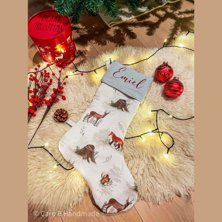Kerstsok met naam borduren - beige linneneffect polyester Kerstsok met naam borduren - beige linneneffect polyester